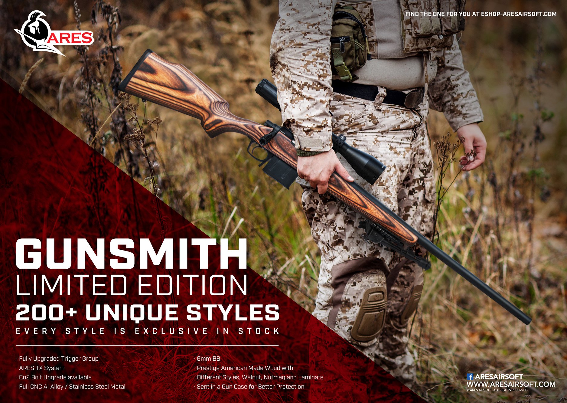 得価お買い得ARES Gun Smith Limited Edition エアコッキング スナイパーライフル リアルウッド ステンレス 実物スコープ スリング付き エアガン VSR エアガン