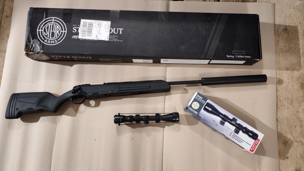 Replika Karabin snajperski ASG Steyr Scout - czarny plus dodatki