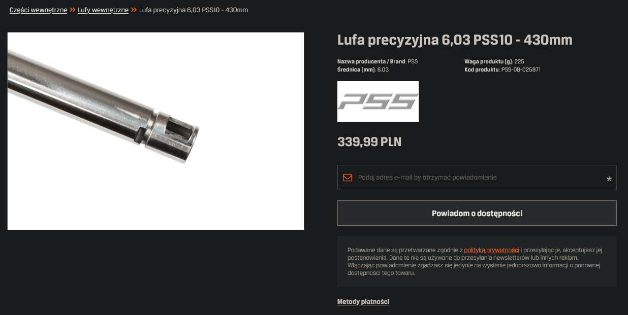 Lufa precyzyjna 6,03 PSS10 produkcji LayLax - 430mm