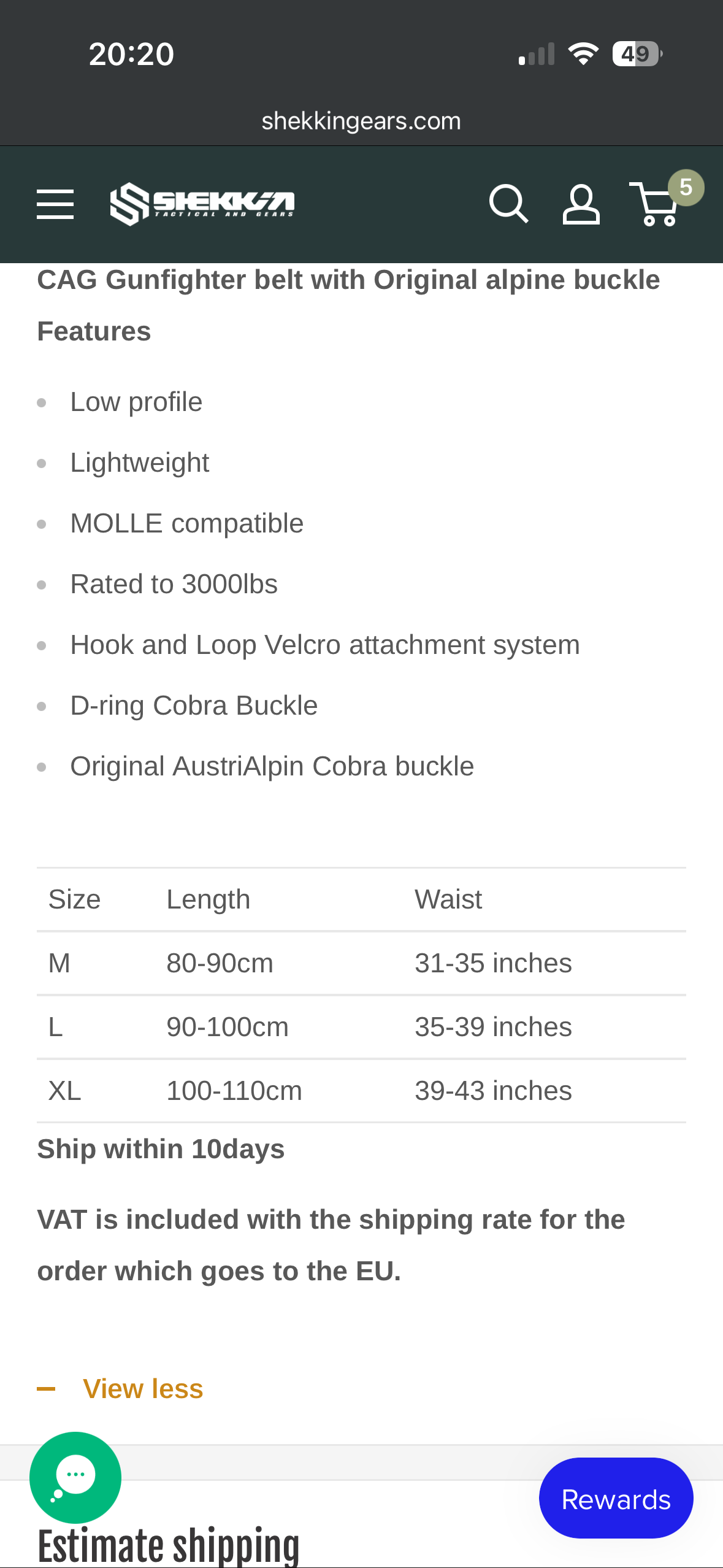 Shekkin TYR gunfighter belt Cobra buckle L CAG delta devgru