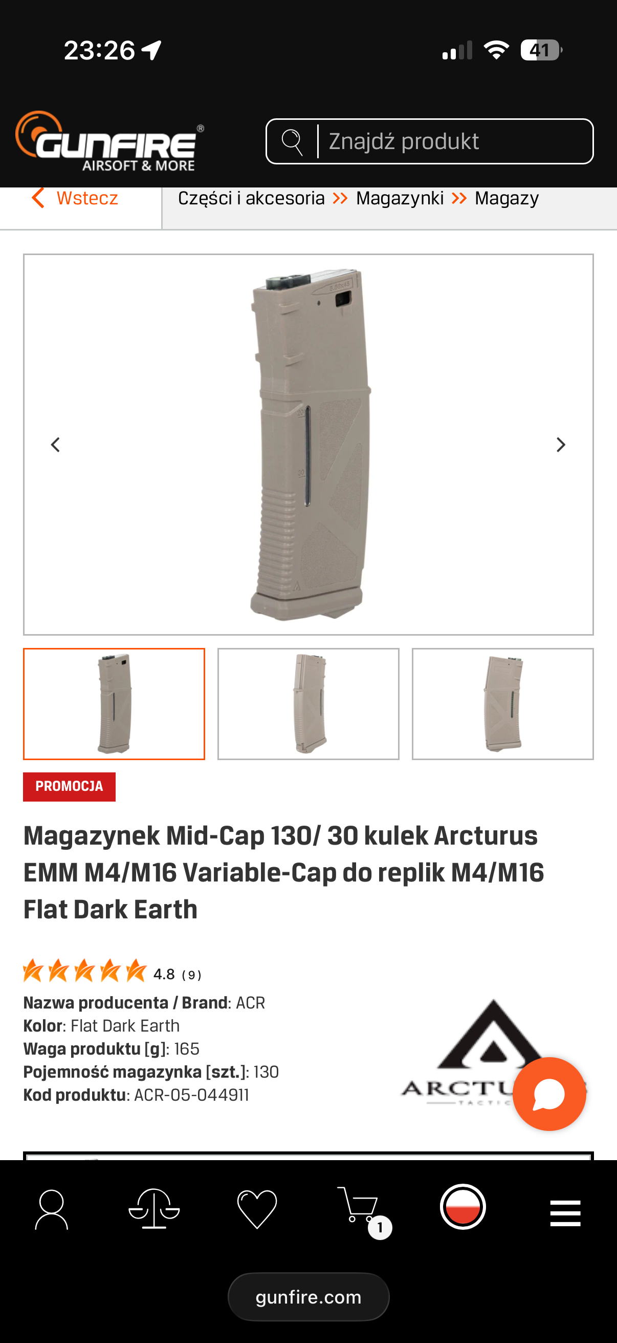 10x magazynki Mid-cap 130/30 kulek Arcturus m4/m16/ar15 tan