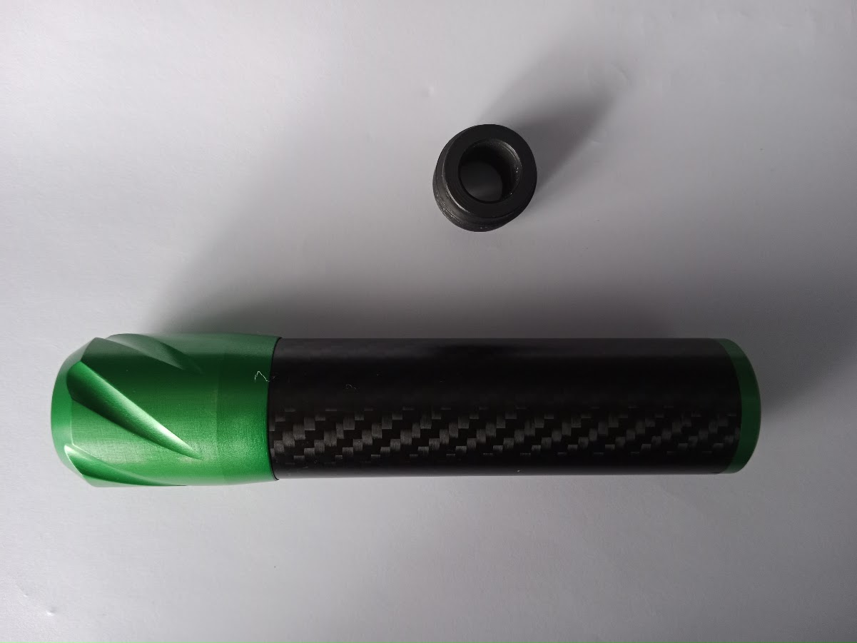 Tłumik karbonowy 150 mm – 14 mm CCW / 24 mm  + przejściówka