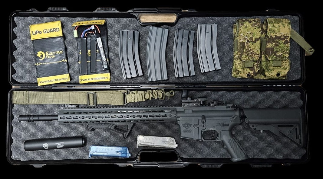 G&G CM15 KR-APR Battleship Grey | Zestaw: Tracer, Kolimator, 4 Mag