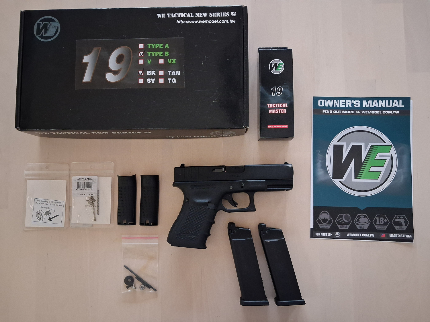 WE Glock 19 gen 4 gbb, tuning guarder / poseidon, 2 magazynki