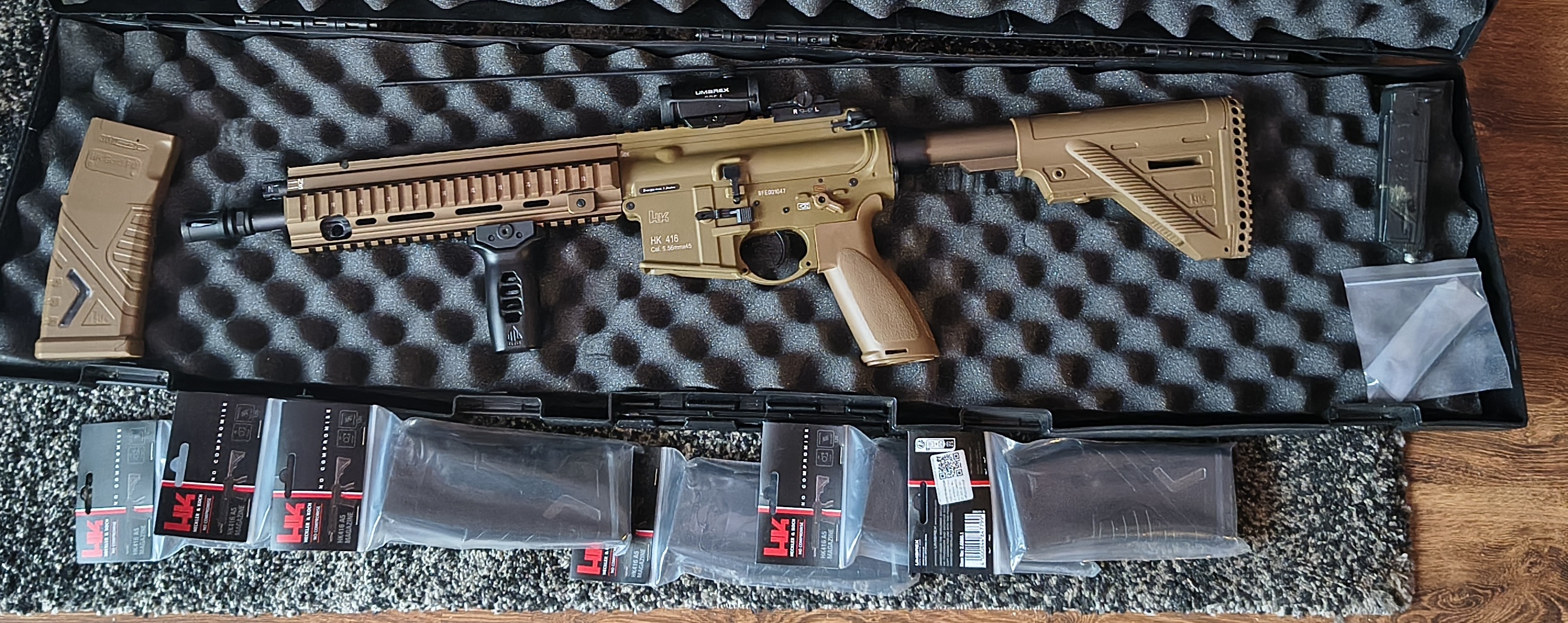 Zestaw replika karabinek ASG H&K Heckler&Koch HK416 A5 6 mm brązowa, full auto, elektryczna