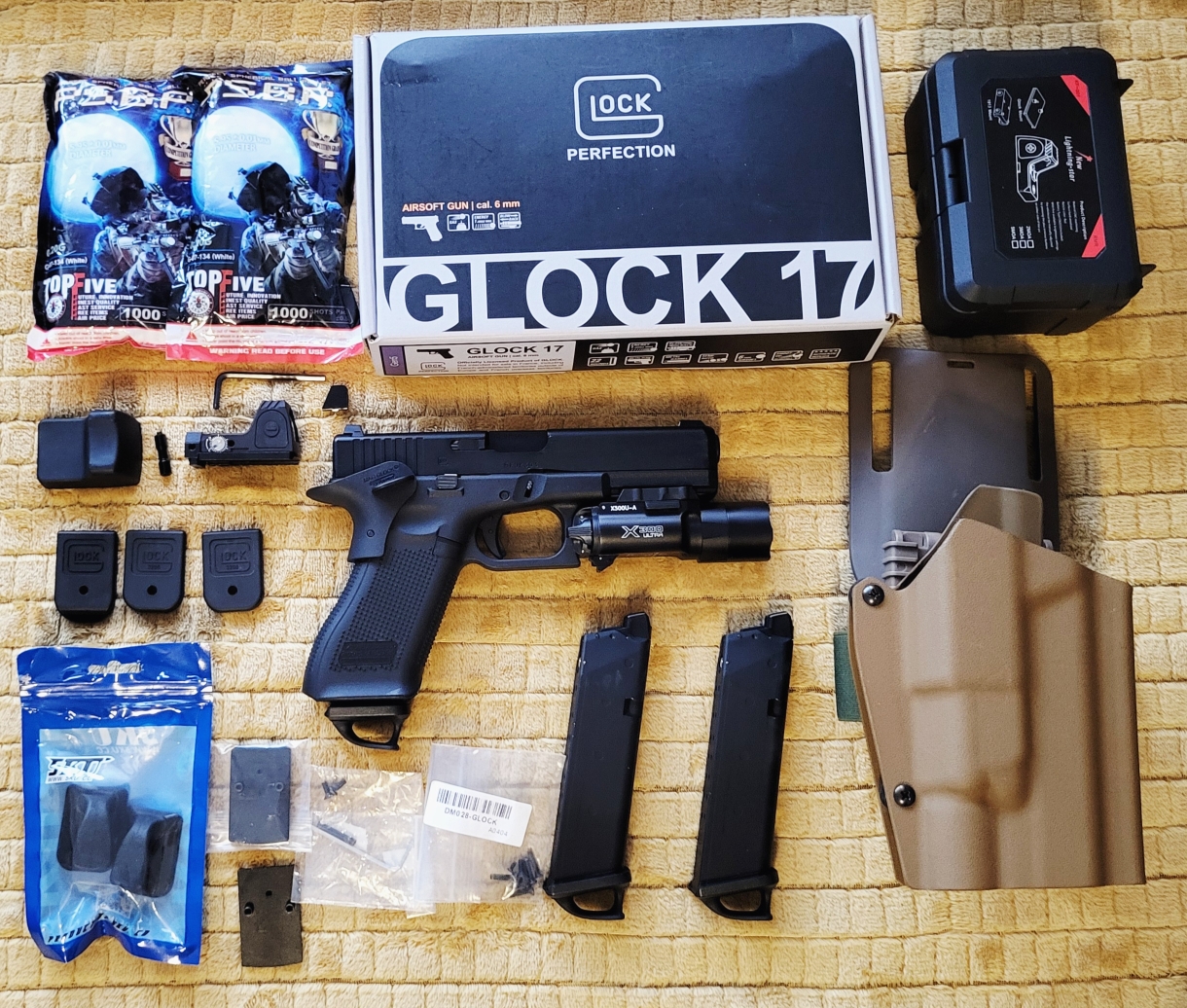 !OSTATNIE GODZINY LICYTACJI! UMAREX/VFC GLOCK 17 GEN. 5, 3 X MAGAZYNEK, LATARKA, KABURA, KOLIMATOR, G&G