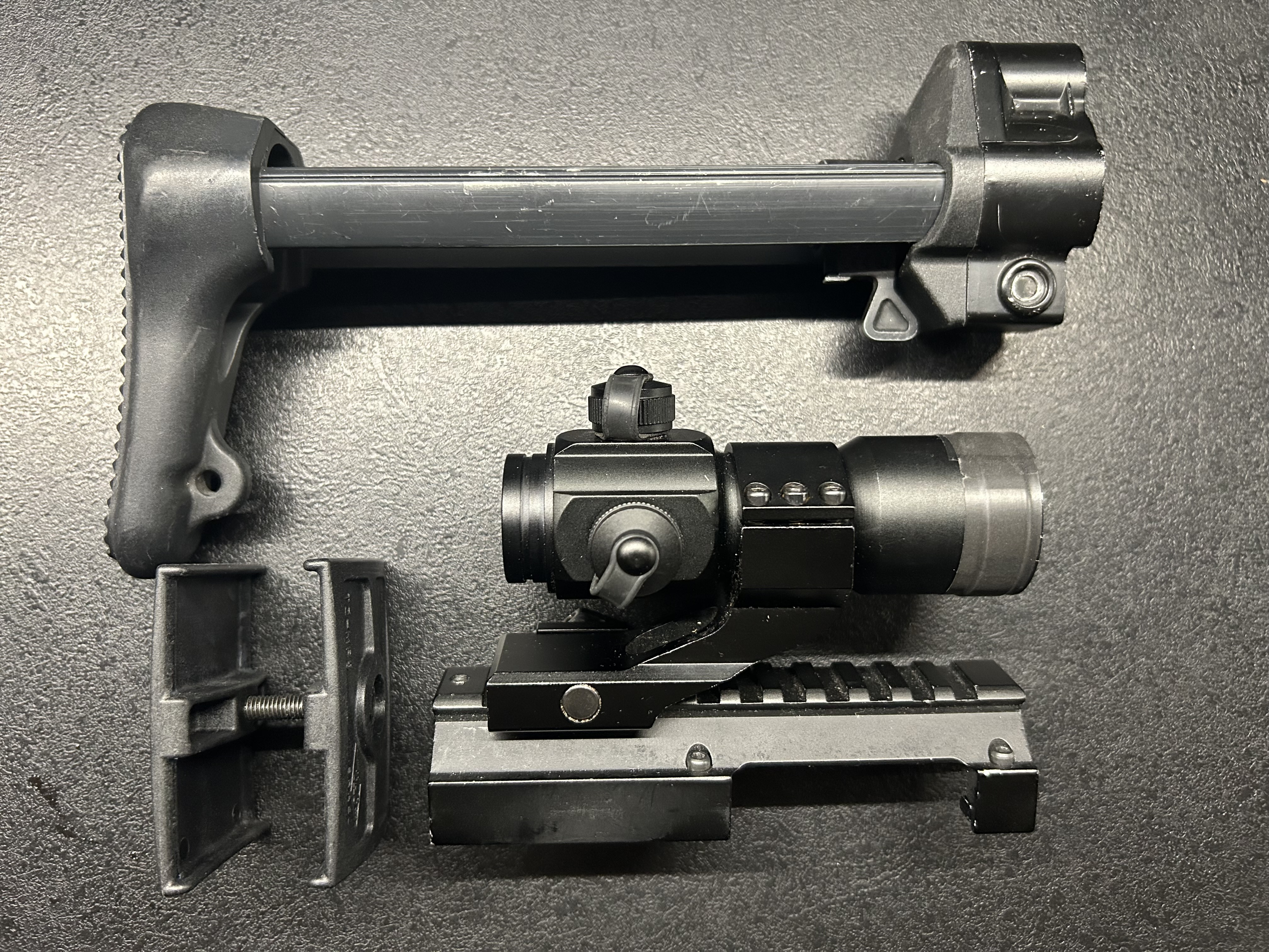 Części ASG MP5 kolba składana A3, szyna RIS, Kolimator, łącznik magazynków