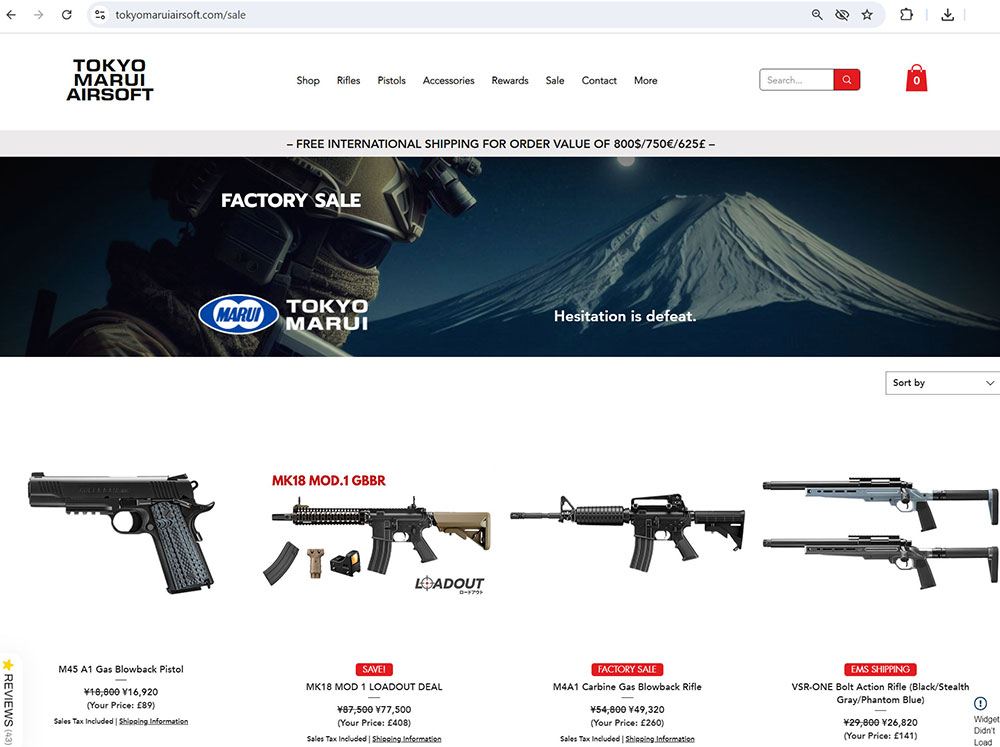 Ostrzeżenie przed sklepem TokyoMaruiAirsoft.com