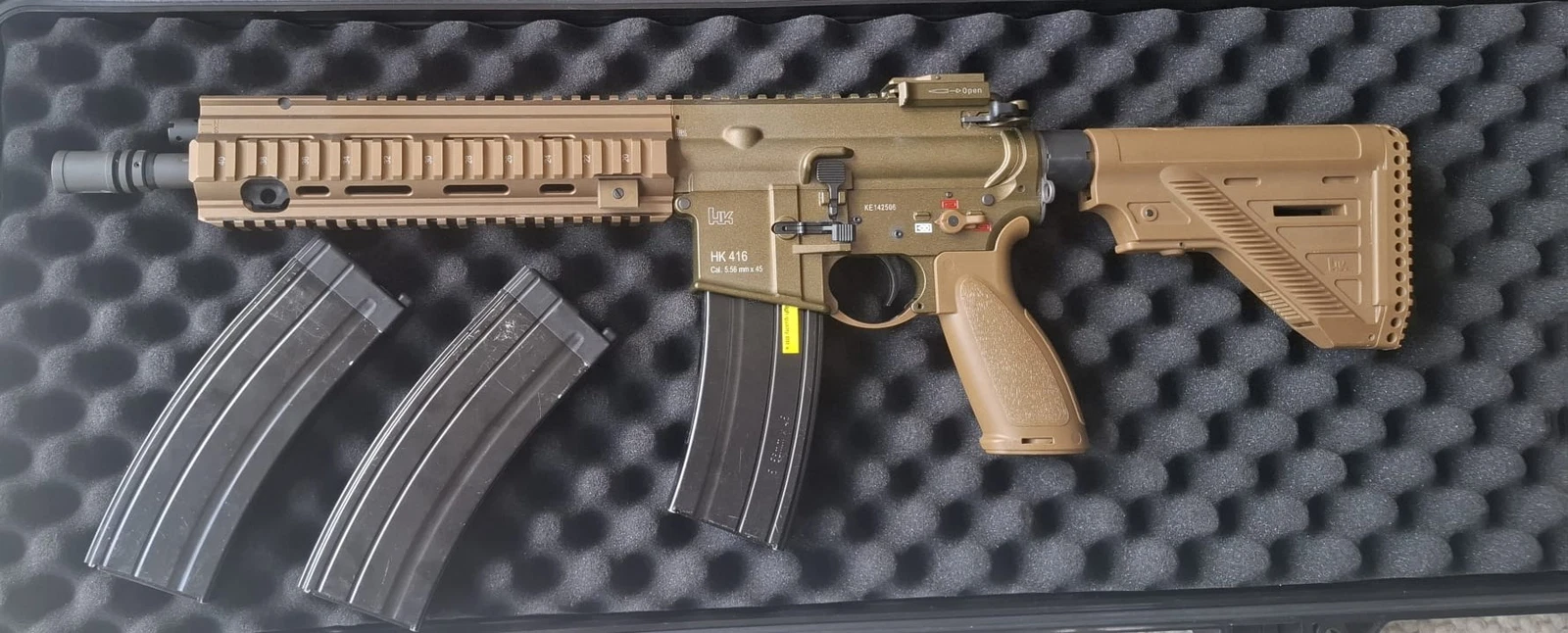 HK 416 GBB RAL8000 z adapterem HPA, wężykiem i butlą HPA