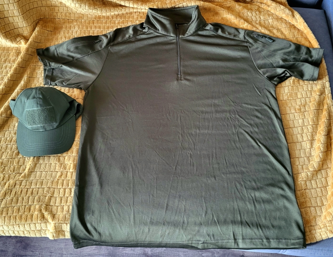 !LICYTACJA BEZ CENY MINIMALNEJ! KOSZULKA TAKTYCZNA TERMOAKTYWNA, CZAPKA (OLIVE, VELCRO, RIP STOP)